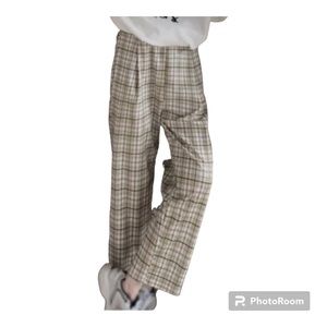 Shein Wide Leg High Rise Cuffed Plaid Trouser Back Zipper Sz S W 27” Poly New